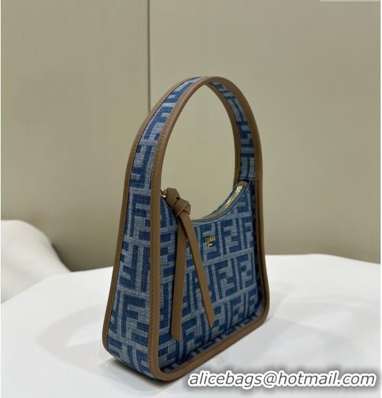 Buy Luxury Fendi Mini Fendessence Mini Hobo bag in 4095 Light Blue FF Denim Fabric 2024