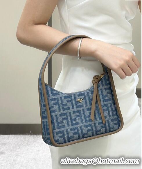 Buy Luxury Fendi Mini Fendessence Mini Hobo bag in 4095 Light Blue FF Denim Fabric 2024