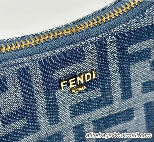 Buy Luxury Fendi Mini Fendessence Mini Hobo bag in 4095 Light Blue FF Denim Fabric 2024