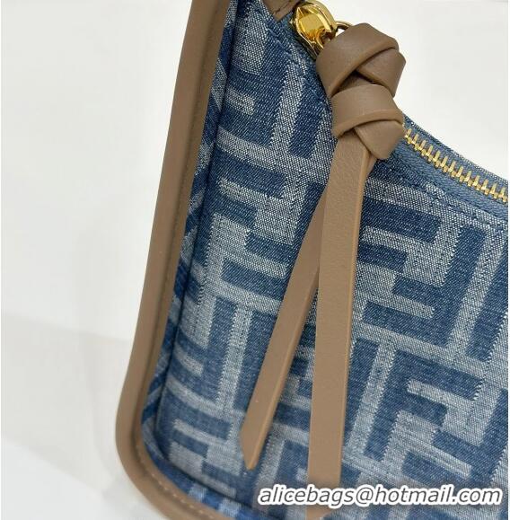 Buy Luxury Fendi Mini Fendessence Mini Hobo bag in 4095 Light Blue FF Denim Fabric 2024