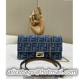 Discount Fendi Wallet On Chain Baguette Mini bag in 4097 Light Blue FF Denim Fabric 2024