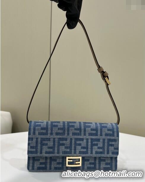 Discount Fendi Wallet On Chain Baguette Mini bag in 4097 Light Blue FF Denim Fabric 2024