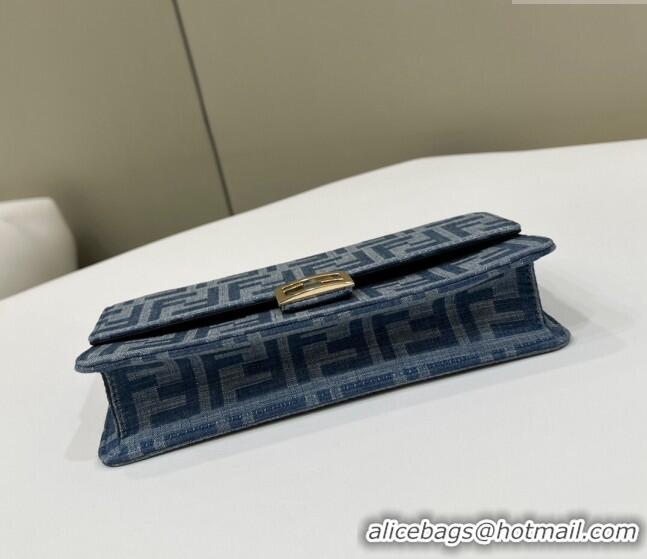 Discount Fendi Wallet On Chain Baguette Mini bag in 4097 Light Blue FF Denim Fabric 2024