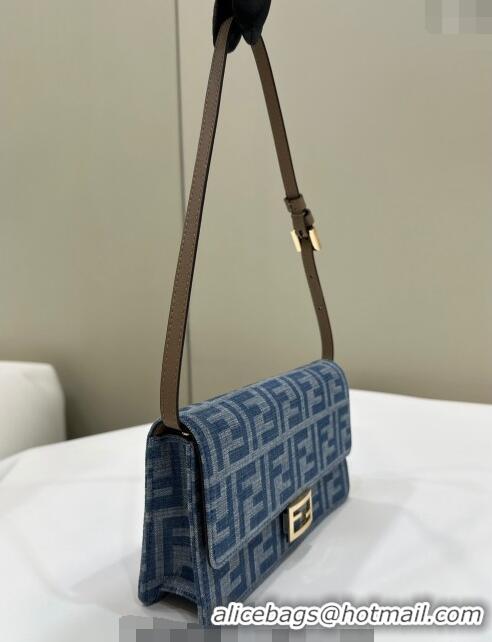 Discount Fendi Wallet On Chain Baguette Mini bag in 4097 Light Blue FF Denim Fabric 2024