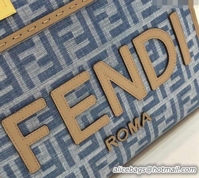 Modern Cheap Fendi Sunshine Small Tote Bag in 4098 Light Blue FF Denim Fabric 2024