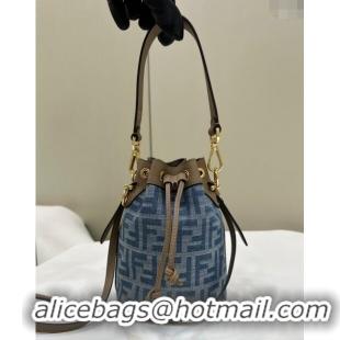 Discount Fendi Mon Tresor Mini Bucket bag in 4101 Light Blue FF Denim Fabric 2024