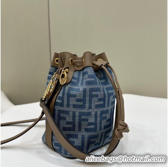 Discount Fendi Mon Tresor Mini Bucket bag in 4101 Light Blue FF Denim Fabric 2024