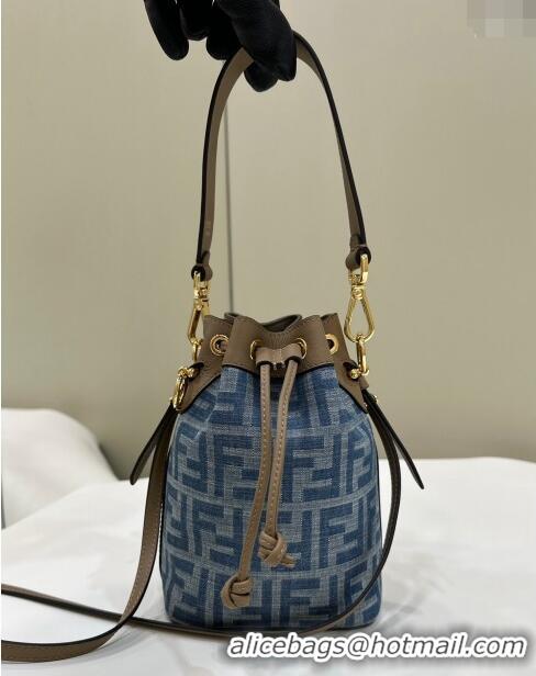 Discount Fendi Mon Tresor Mini Bucket bag in 4101 Light Blue FF Denim Fabric 2024