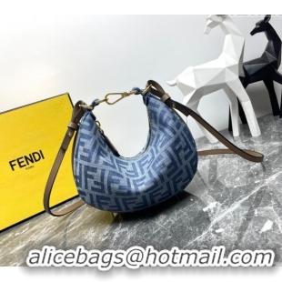 Buy Luxury Fendi Fendigraphy Mini Hobo bag in 4102 Light Blue FF Denim Fabric 2024