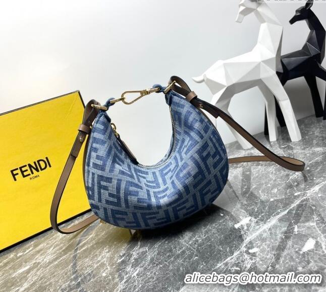 Buy Luxury Fendi Fendigraphy Mini Hobo bag in 4102 Light Blue FF Denim Fabric 2024