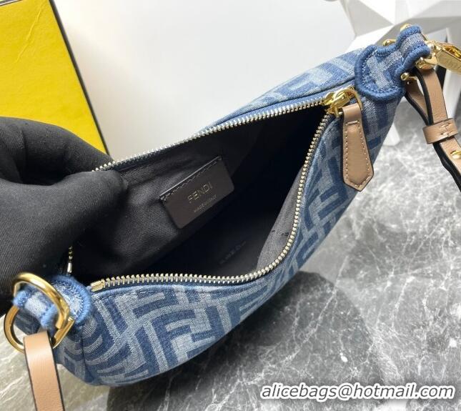 Buy Luxury Fendi Fendigraphy Mini Hobo bag in 4102 Light Blue FF Denim Fabric 2024