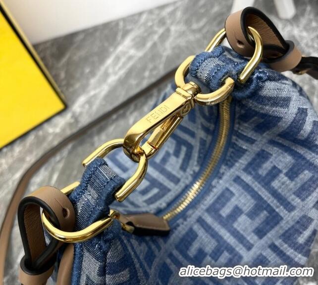 Buy Luxury Fendi Fendigraphy Mini Hobo bag in 4102 Light Blue FF Denim Fabric 2024