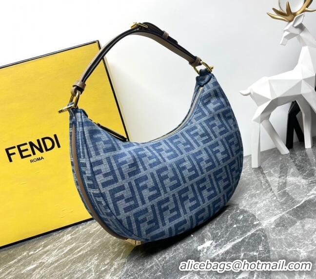 Best Price Fendi Fendigraphy Small Hobo bag in 4103 Light Blue FF Denim Fabric 2024