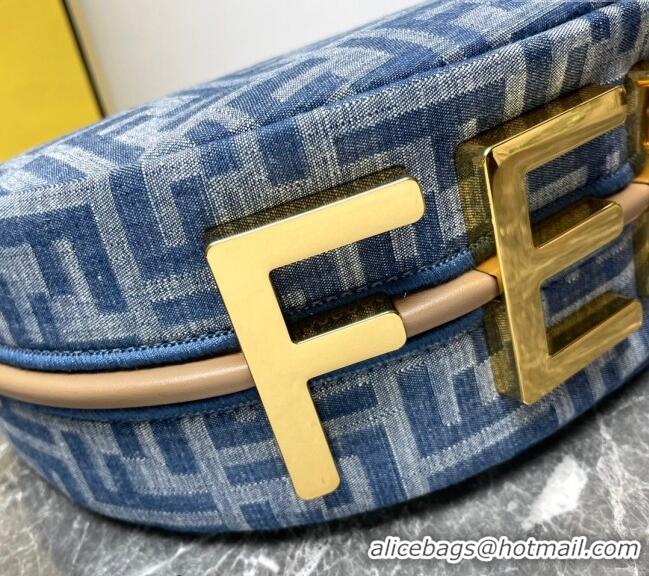 Best Price Fendi Fendigraphy Small Hobo bag in 4103 Light Blue FF Denim Fabric 2024