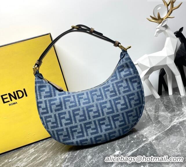 Best Price Fendi Fendigraphy Small Hobo bag in 4103 Light Blue FF Denim Fabric 2024