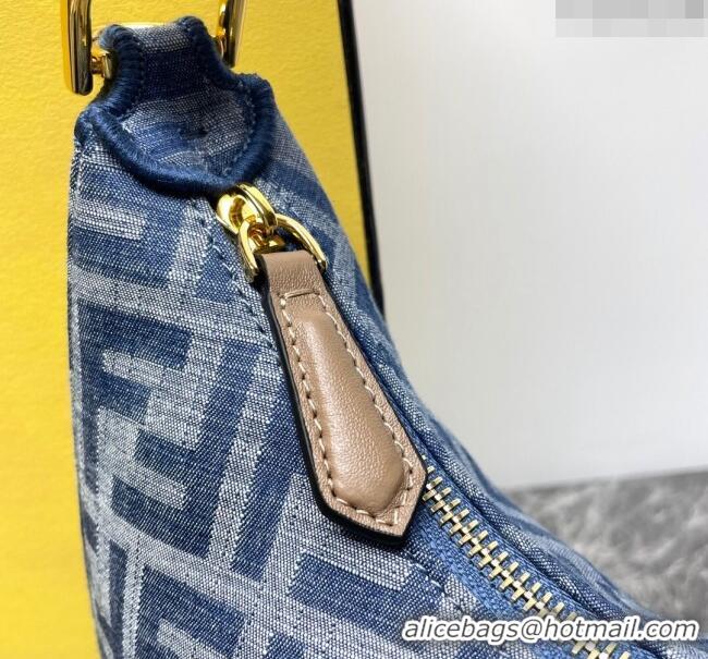 Best Price Fendi Fendigraphy Small Hobo bag in 4103 Light Blue FF Denim Fabric 2024