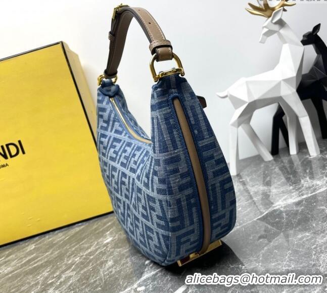 Best Price Fendi Fendigraphy Small Hobo bag in 4103 Light Blue FF Denim Fabric 2024