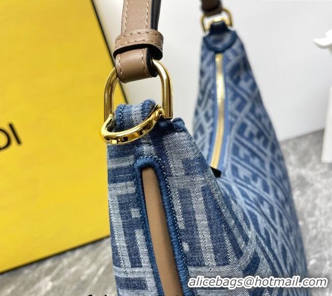 Best Price Fendi Fendigraphy Small Hobo bag in 4103 Light Blue FF Denim Fabric 2024