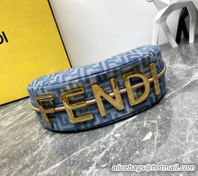 Best Price Fendi Fendigraphy Small Hobo bag in 4103 Light Blue FF Denim Fabric 2024