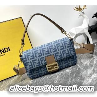 Luxury Classic Fendi Baguette Medium bag in 4105 Light Blue FF Denim Fabric 2024