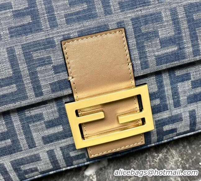 Luxury Classic Fendi Baguette Medium bag in 4105 Light Blue FF Denim Fabric 2024