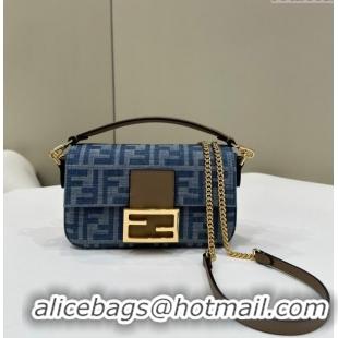 Buy Classic Fendi Baguette Mini bag in 4106 Light Blue FF Denim Fabric 2024