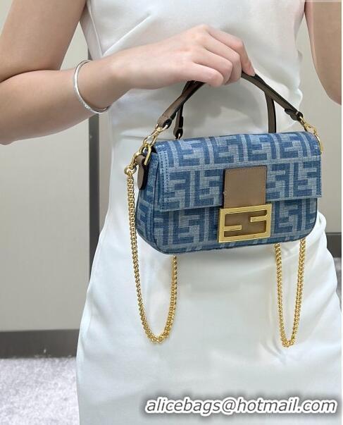 Buy Classic Fendi Baguette Mini bag in 4106 Light Blue FF Denim Fabric 2024