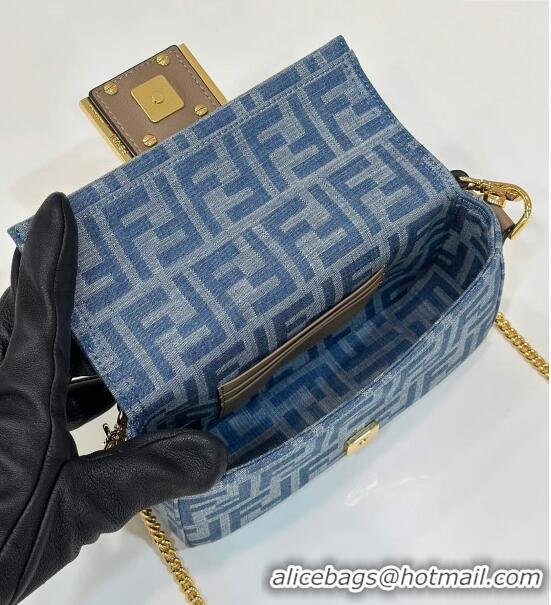 Buy Classic Fendi Baguette Mini bag in 4106 Light Blue FF Denim Fabric 2024