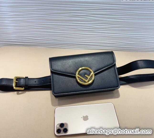 Latest Style Fendi Leather Pouch Belt 3cm 070802 Black 2024