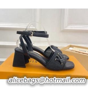 Charming Louis Vuitton Shake Heel Sandals 5.5cm in Perforated Calf Leather Black 703101