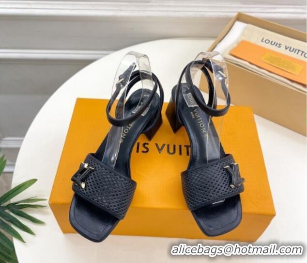 Charming Louis Vuitton Shake Heel Sandals 5.5cm in Perforated Calf Leather Black 703101