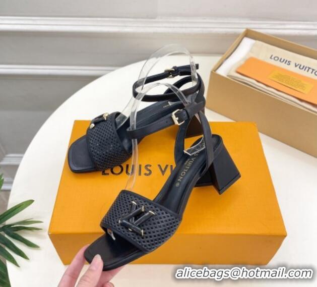 Charming Louis Vuitton Shake Heel Sandals 5.5cm in Perforated Calf Leather Black 703101