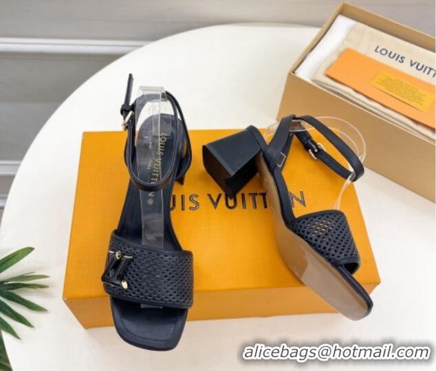 Charming Louis Vuitton Shake Heel Sandals 5.5cm in Perforated Calf Leather Black 703101