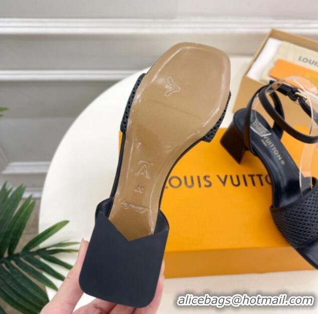 Charming Louis Vuitton Shake Heel Sandals 5.5cm in Perforated Calf Leather Black 703101