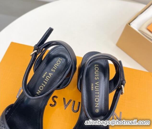 Charming Louis Vuitton Shake Heel Sandals 5.5cm in Perforated Calf Leather Black 703101