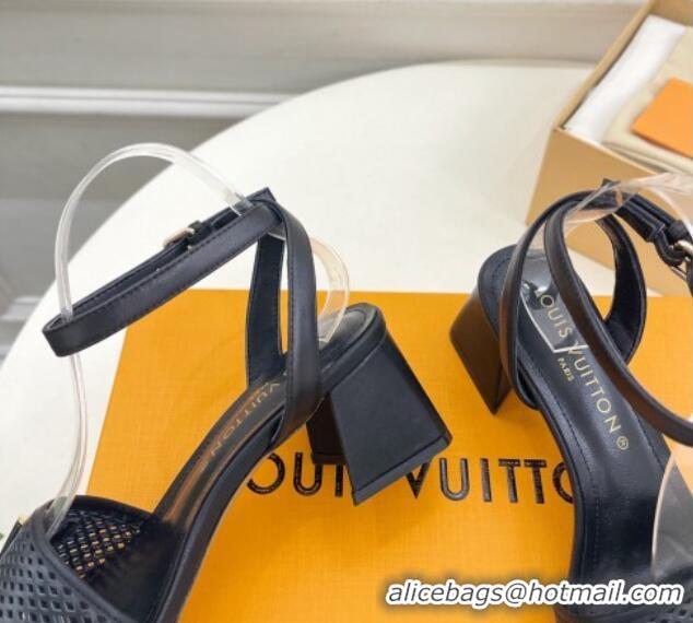 Charming Louis Vuitton Shake Heel Sandals 5.5cm in Perforated Calf Leather Black 703101