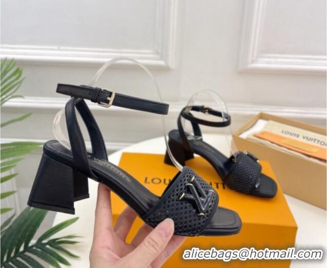 Charming Louis Vuitton Shake Heel Sandals 5.5cm in Perforated Calf Leather Black 703101