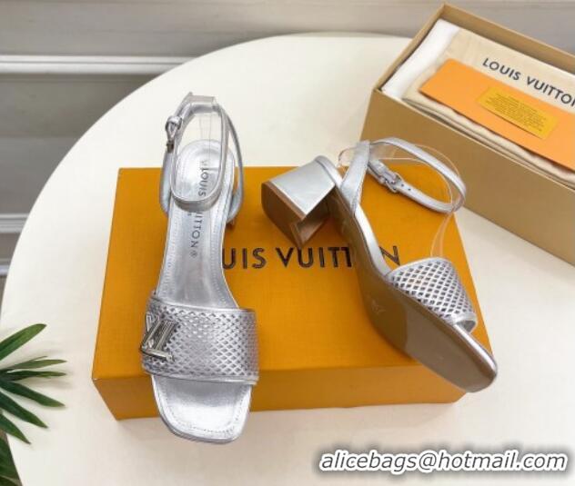 Popular Style Louis Vuitton Shake Heel Sandals 5.5cm in Perforated Calf Leather Silver 703102