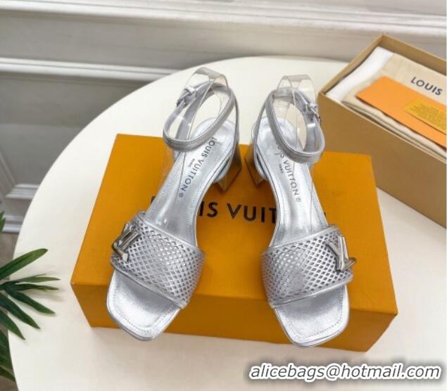 Popular Style Louis Vuitton Shake Heel Sandals 5.5cm in Perforated Calf Leather Silver 703102