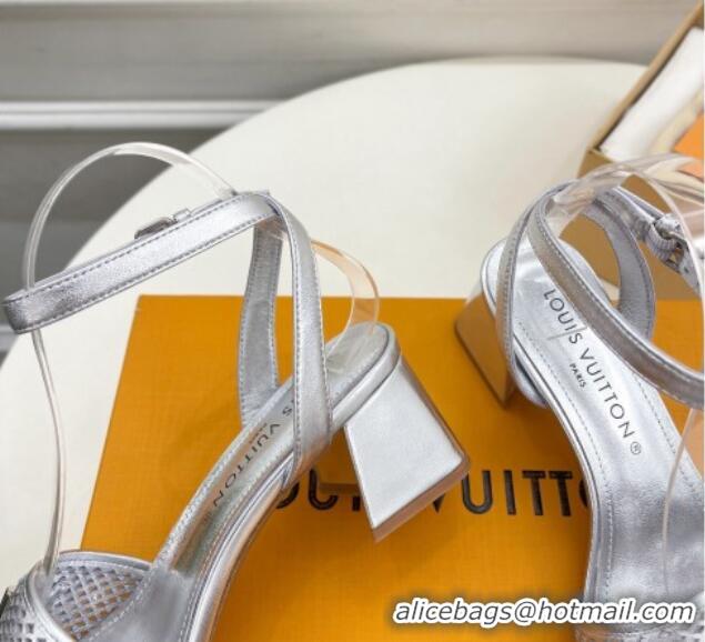 Popular Style Louis Vuitton Shake Heel Sandals 5.5cm in Perforated Calf Leather Silver 703102