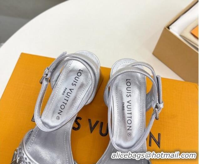 Popular Style Louis Vuitton Shake Heel Sandals 5.5cm in Perforated Calf Leather Silver 703102