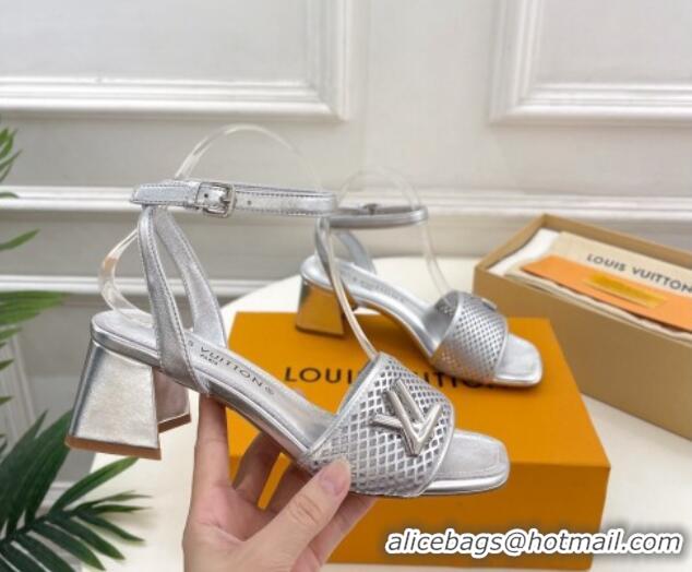 Popular Style Louis Vuitton Shake Heel Sandals 5.5cm in Perforated Calf Leather Silver 703102