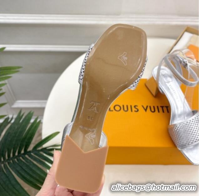 Popular Style Louis Vuitton Shake Heel Sandals 5.5cm in Perforated Calf Leather Silver 703102