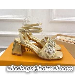 Shop Duplicate Louis Vuitton Shake Heel Sandals 5.5cm in Perforated Calf Leather Gold 703103