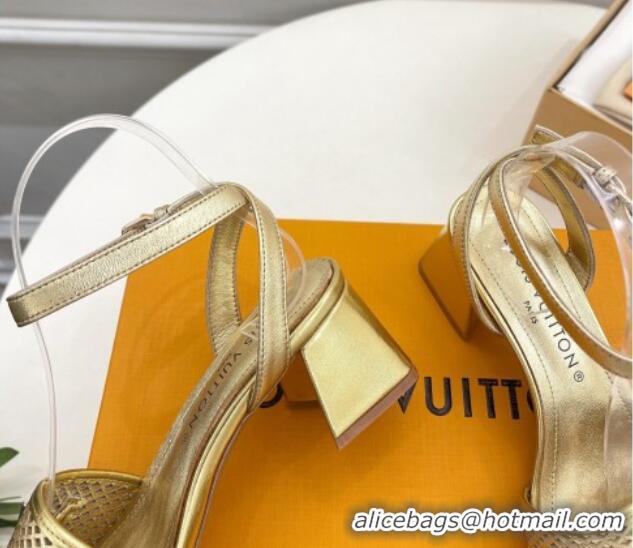 Shop Duplicate Louis Vuitton Shake Heel Sandals 5.5cm in Perforated Calf Leather Gold 703103