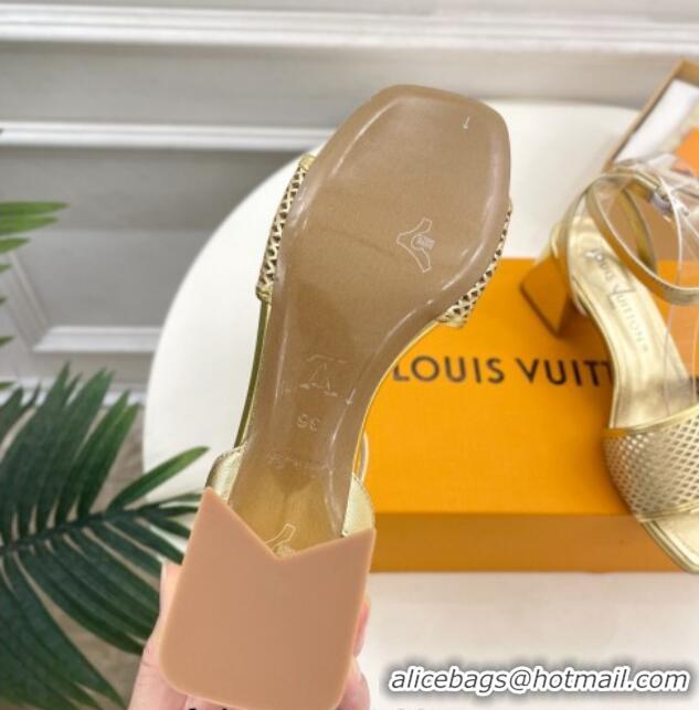 Shop Duplicate Louis Vuitton Shake Heel Sandals 5.5cm in Perforated Calf Leather Gold 703103