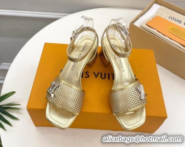 Shop Duplicate Louis Vuitton Shake Heel Sandals 5.5cm in Perforated Calf Leather Gold 703103