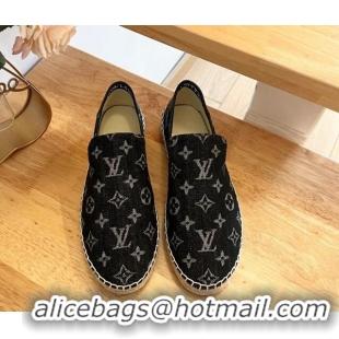 Top Design Louis Vuitton Espadrilles Flat i Monogram Denim Black 703105