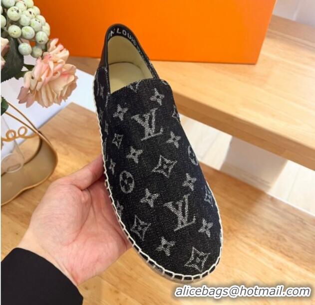 Top Design Louis Vuitton Espadrilles Flat i Monogram Denim Black 703105