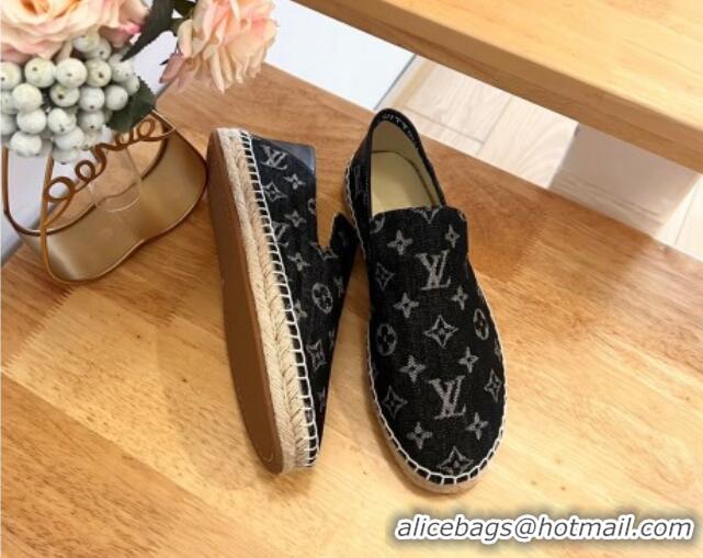 Top Design Louis Vuitton Espadrilles Flat i Monogram Denim Black 703105